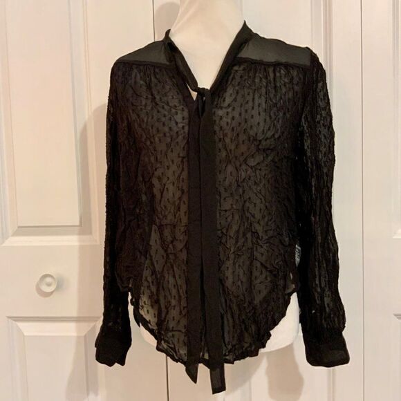 Urban Outfitters Kimchi Blue Black Sheer Tie Neckline Top Size Medium New - Picture 1 of 9
